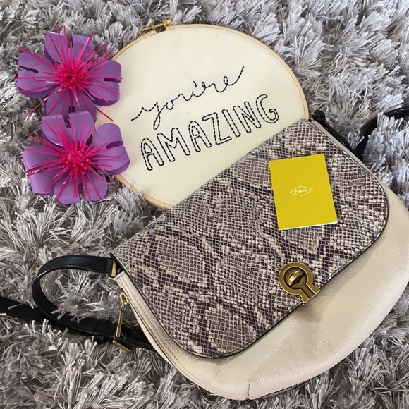 Fossil Cream/Snake Print Crossbody - Picture 9 of 15